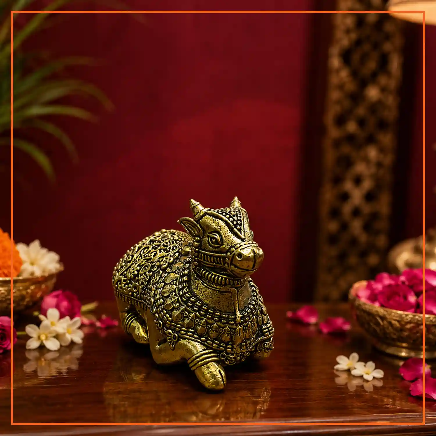 Brass Nandi Bull (Vahan of Lord Shiva) Idol | 3 cm